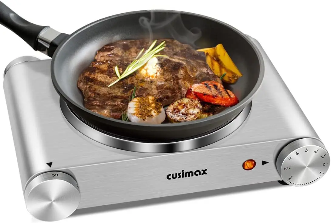 

1500W Electric Hot Plate with Adjustable Temperature, Stainless Steel Body, Heats Up Fast - Your Kitchen Assistant