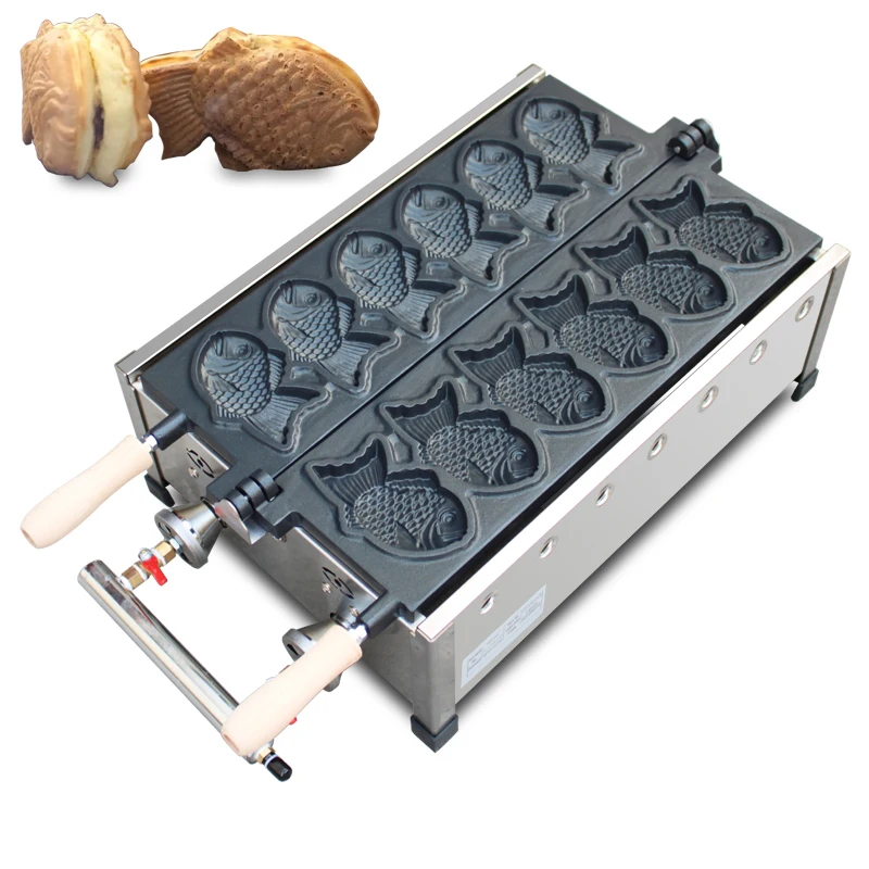 Commercial 6 pcs LPG gas taiyaki machine fish shape waffle maker machine nostick taiyaki maker waffle cake oven