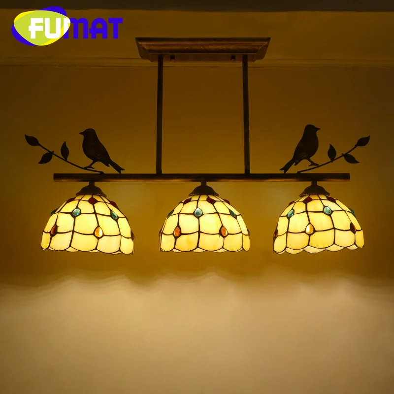 FUMAT Tiffany style stained glass retro chandelier for living room hanging LED lamp Bedroom dining room corridor decor light