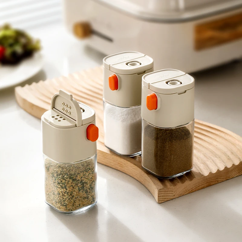 Quantitative Salt Shaker Double Opening Measuring Seasoning Jar Press Type for Kitchen Salt and Spice Dispensing