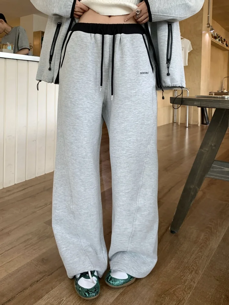 

Женские повседневные брюки с высокой талией и широкими штанинами, модные, с цветными вставками, утягивающие, из хлопка, прямого кроя, свободного силуэта