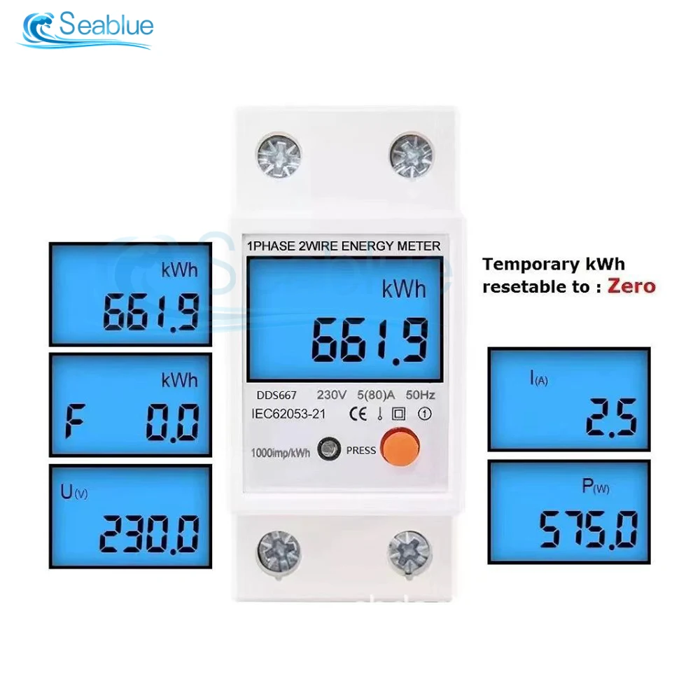 Din Rail LCD Digital Backlight Single Phase Energy Meter kWh Power Consumption Meter Wattmeter Electronic AC 110V 220V 80A