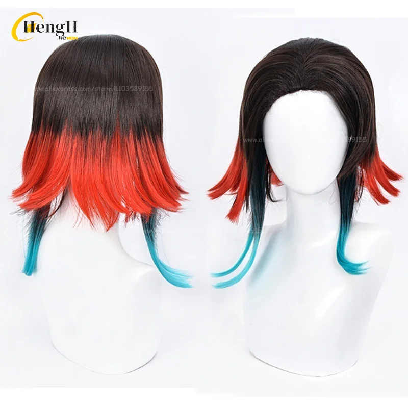 Disponibile Anime Enmu Capelli sintetici Unisex 40 cm Colore misto Cosplay Parrucca anime e adesivi Capelli resistenti al calore Parrucche di Halloween