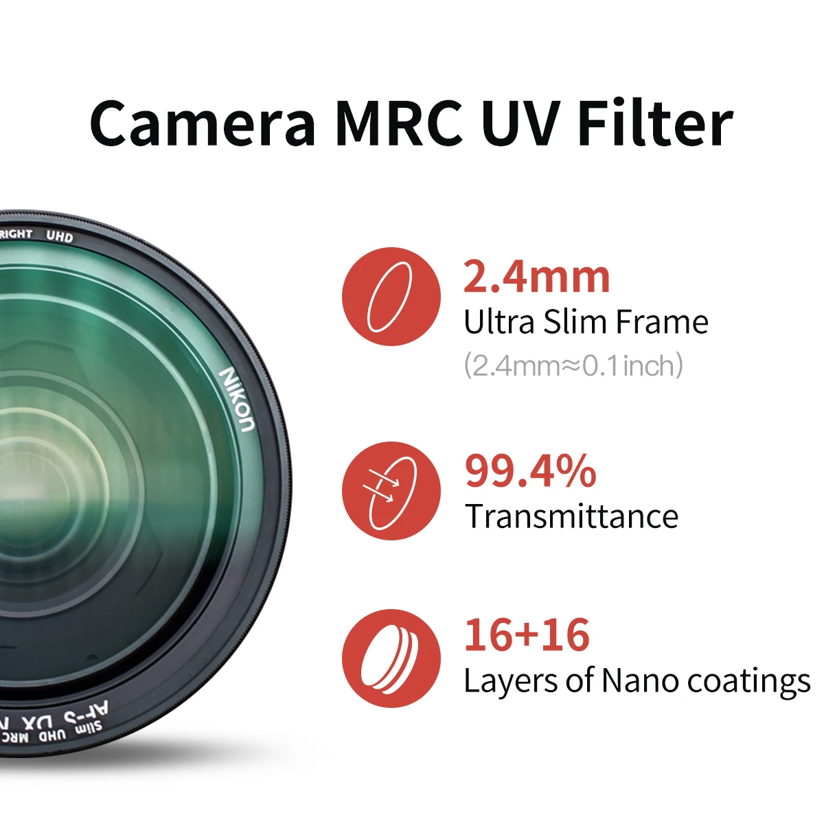 Mecoright Carmer MRC UV Filter No Dark Corners Extremely Thin 2.4mm for Canon Sony Nikon Fuji DSLR Camera Lens 52 58 67 77 82mm