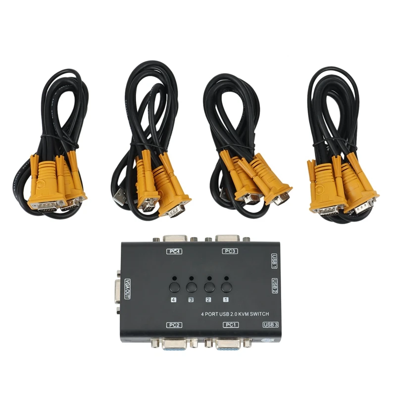 

USB VGA KVM Switch,4 Port Selector Automatic Switcher For 4PC Sharing One Video Monitor And 3 USB Devices,Keyboard,Mouse