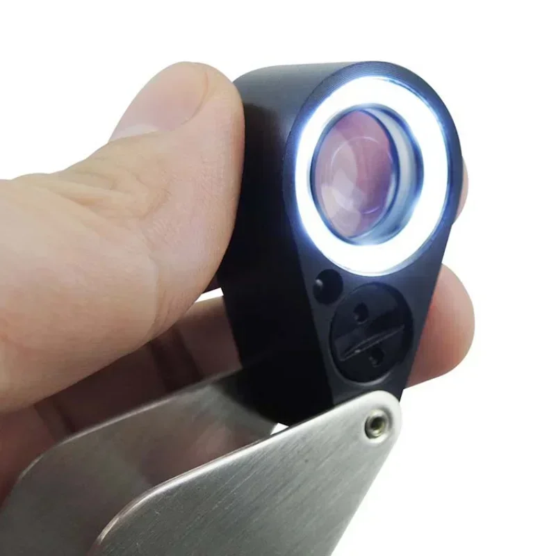 10X 20X 30X 40X Magnifier with 6 LEDs 7 UV Lights Jewelry Diamond Magnifying Glass Handheld Illuminated Folding Loupe Magnifier