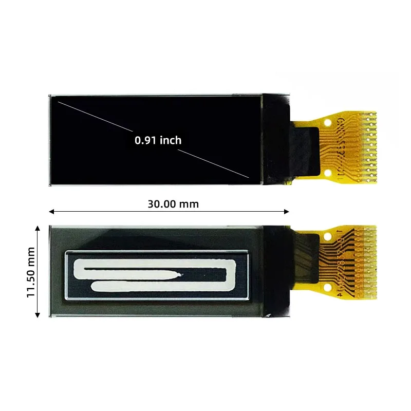 Modulo display OLED da 0,91 pollici - Driver SSD1306, risoluzione 128x32, monocromatico (bianco/blu/giallo), interfaccia I2C, pannello nudo