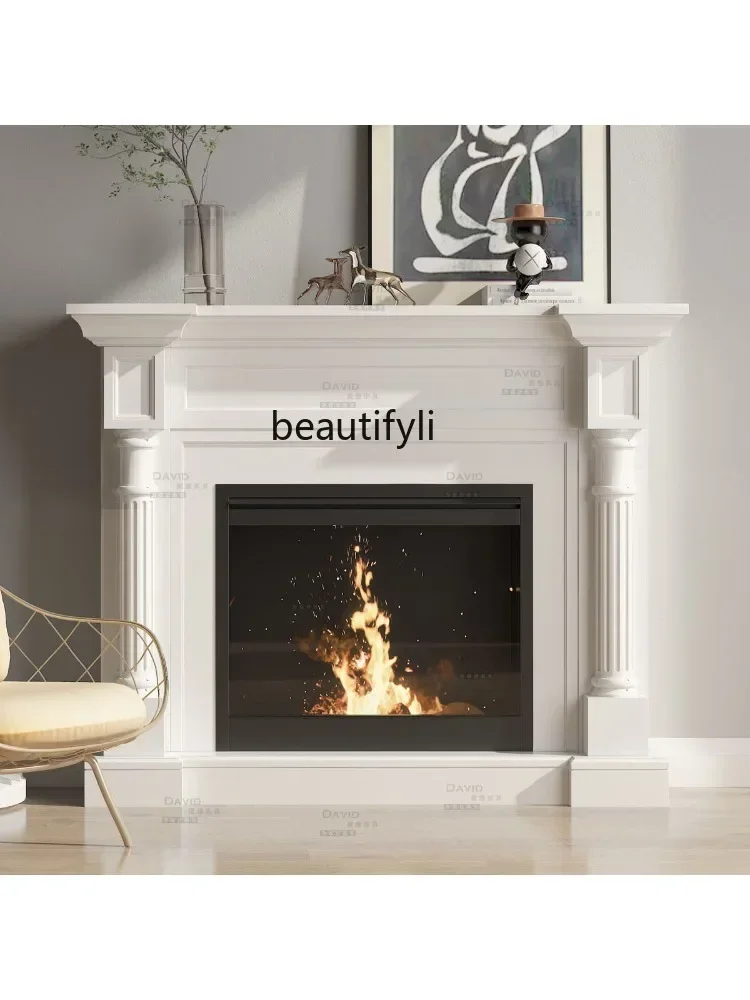 

L1 Modern living room entrance solid wood simulation mantel French Roman column carving wall scene design fireplace decoration