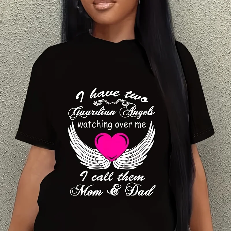 Two Guardian Angels Watching over Me and I Call Them Mom Dad Women's Plus Size T-Shirt 100% Cotton 220g