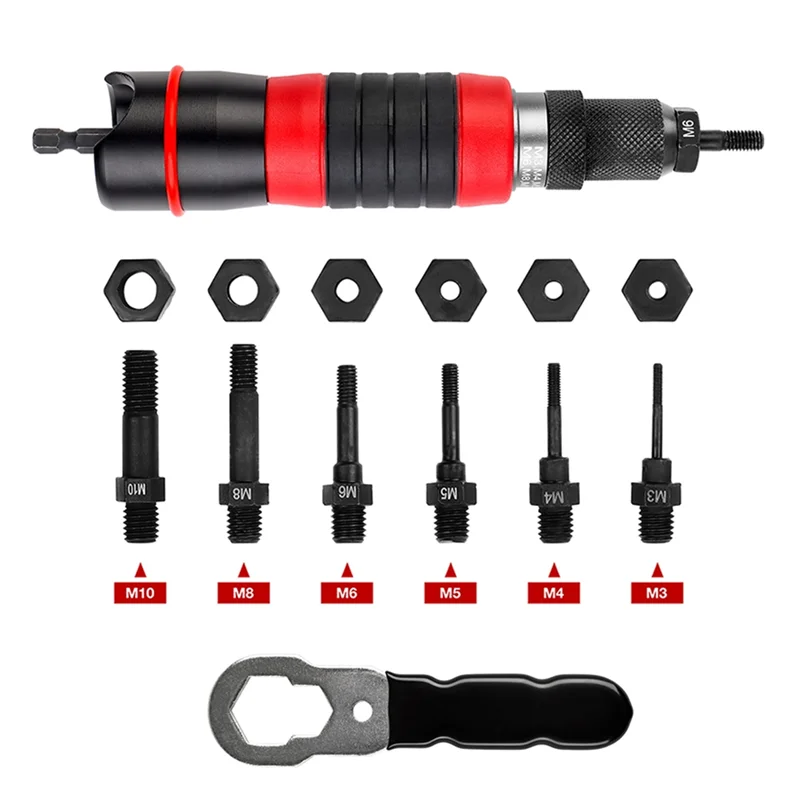 A58Z M3-M10 Strumento per rivetti elettrici Adattatore per trapano Grado FAI DA TE Dado plug-in Kit di strumenti per rivettatura rapida con dadi per rivetti