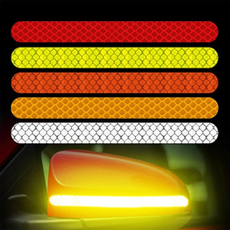 2pcs/set Car Reflective Safety Strip Stickers Car Rearview Mirror Reflective Sticker Reflective Warning Safety Tape