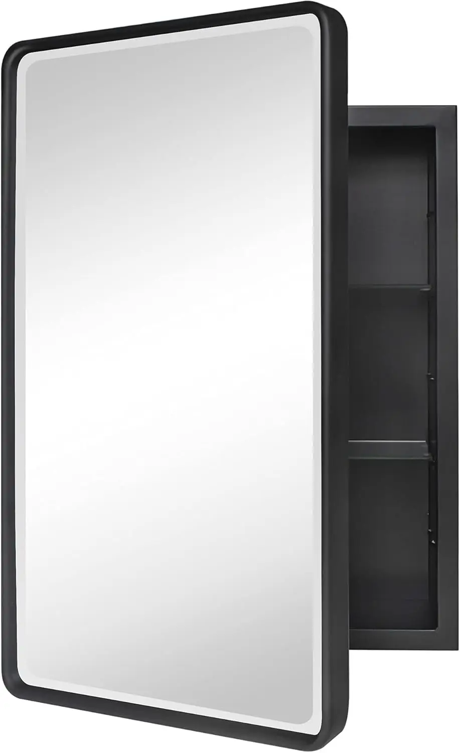 Tehome Farmhouse Black Metal Framed Recessed Bathroom Medicine Cabinet With Beveled Mirror Rounded Rectangle Bathroom Medicine