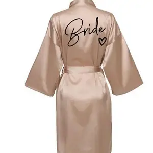 Kimono cetim pijama com letras pretas, dama de honra roupão, Wedding Party Team Bride Robe, SP003 10 principais vendas roupão de banho femenino - №6