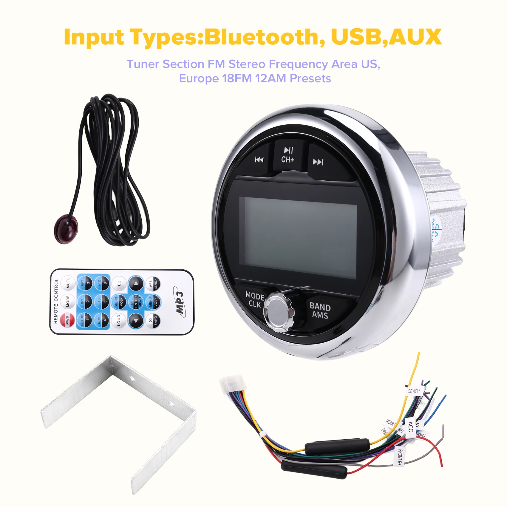AASS-Motorboat Yacht Boat Radio For UTV ATV RZR MP3 Media Player Marine Radio Stereo Bluetooth AUX FM AM Receiver