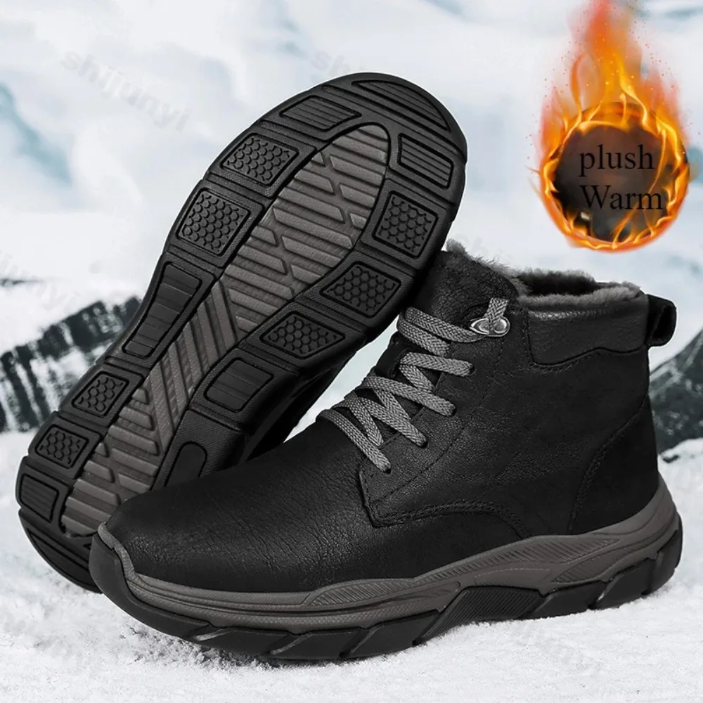 

Men's Outdoor High Top Snow Boots Fashion Casual Sports Thick Plush Cotton Shoes Wear-resistant Anti Slip Platform Hiking Boots