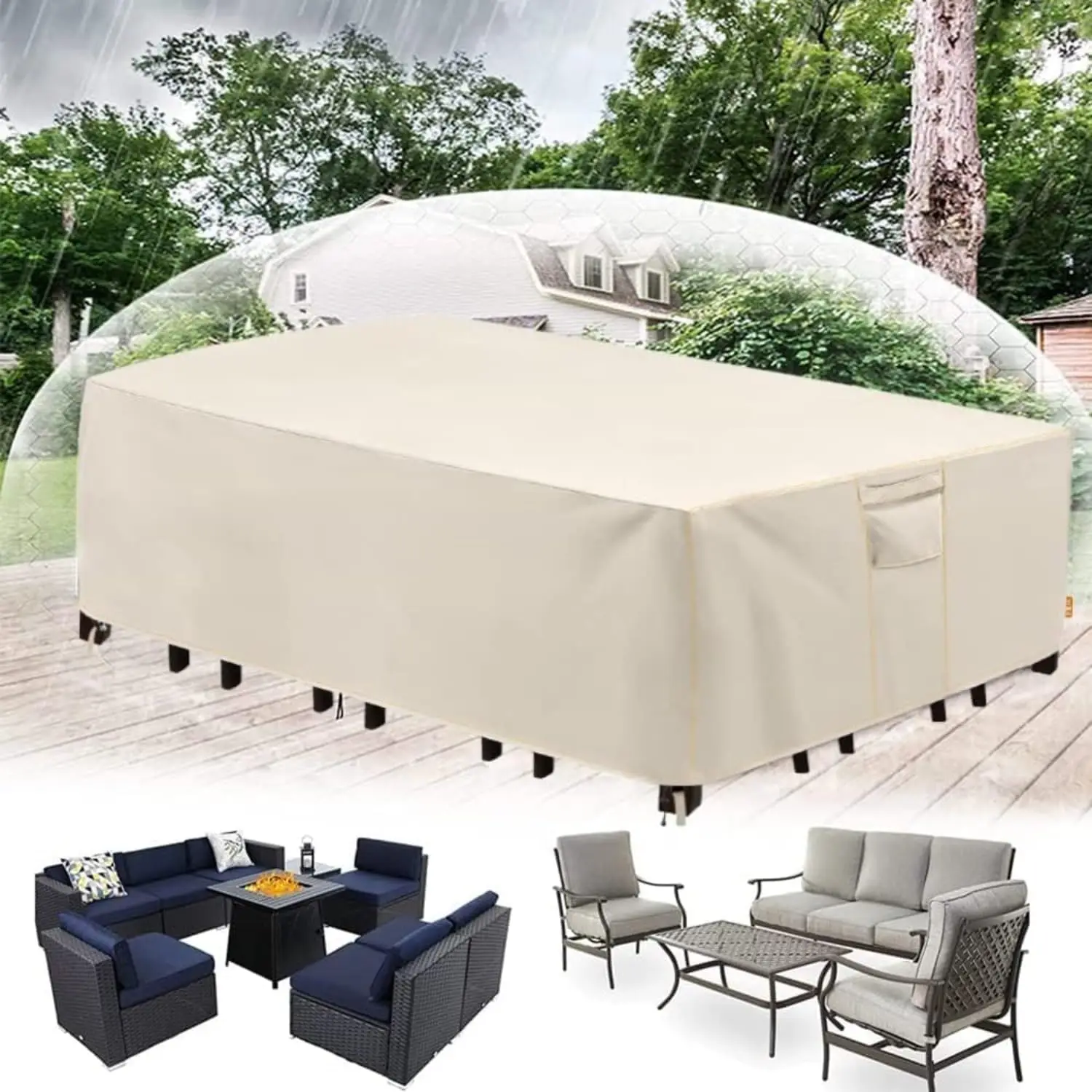 

Outdoor Furniture Covers, Waterproof Anti-UV Outdoor Covers with Handles Vents and Buckles, 600D Heavy Duty Oxford Cloth Patio