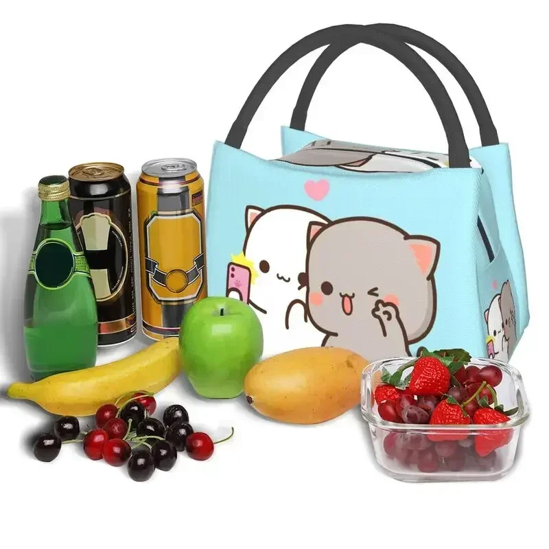 

Custom Peach And Goma Mochi Cat Lunch Bag Women Cooler Thermal Insulated Lunch Boxes for Work Pinic or Travel