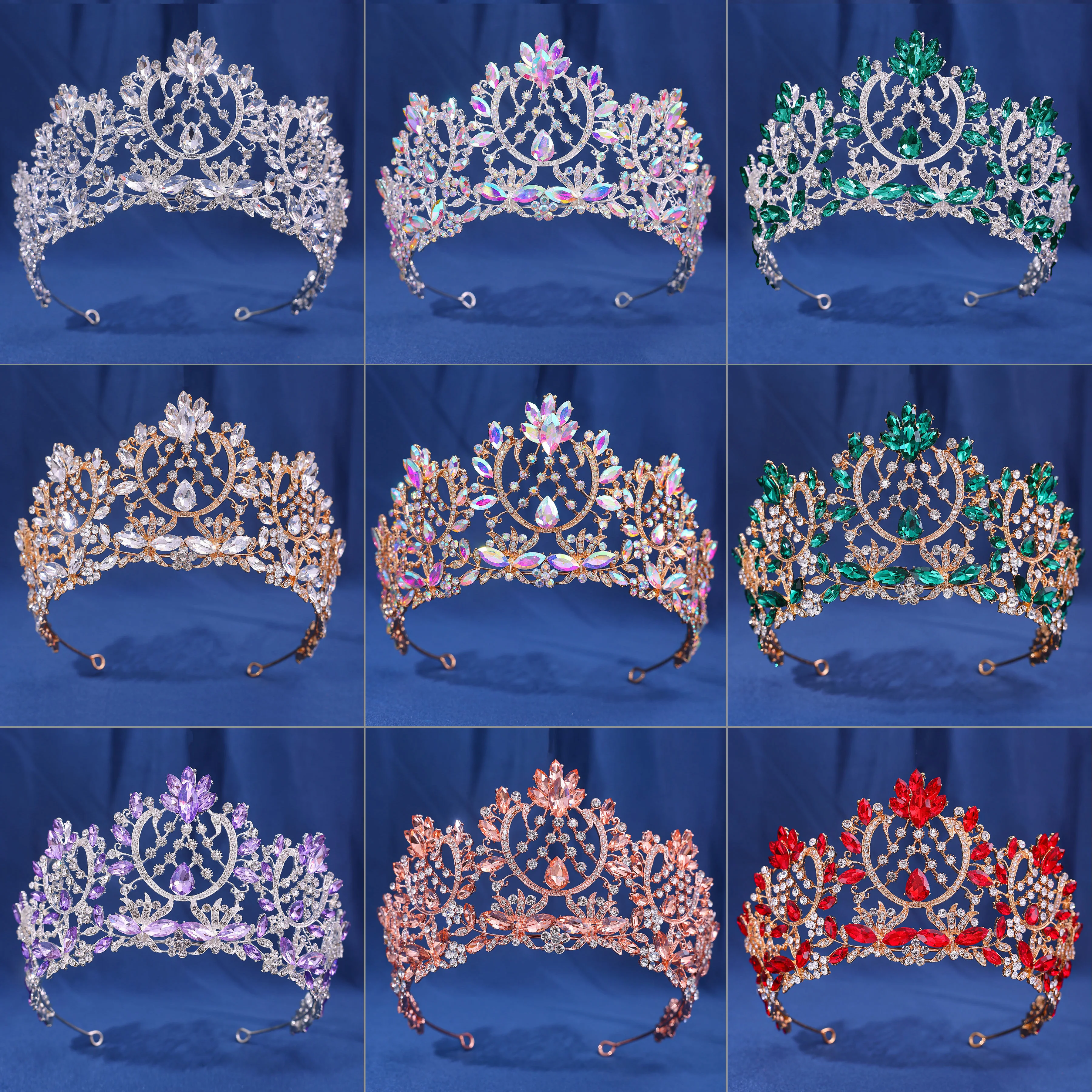 

Luxury Baroque Rhinestone Wedding Crown Hair Jewelry Gold Silver Color Tiaras Princess Accessories for Queen's Party
