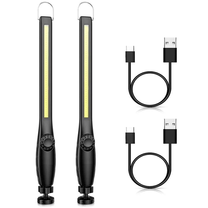 ABSF 2 Piece COB LED Flashlight Magnetic Work Light USB Rechargeable Torch Hook Lantern Inspection Light
