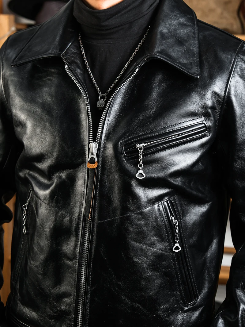 

Real Simon Men's Slim Fit Leather Jaet California Riding Police orm Tea Heart Leather Faion Urban Casual Coat