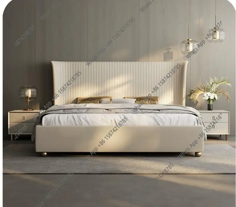 XcN63J Master Bedroom High-end Atmosphere Luxury Leather Bed Modern Simple Light Luxury High Back Villa Double Wedding Bed