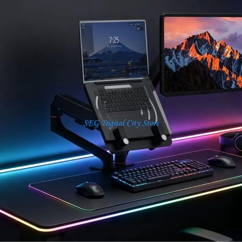 U75B VESA Monitor and Laptop Desk Mount, Double Arm Gas Spring Stand with Vented Tray for Office Workstations and Study