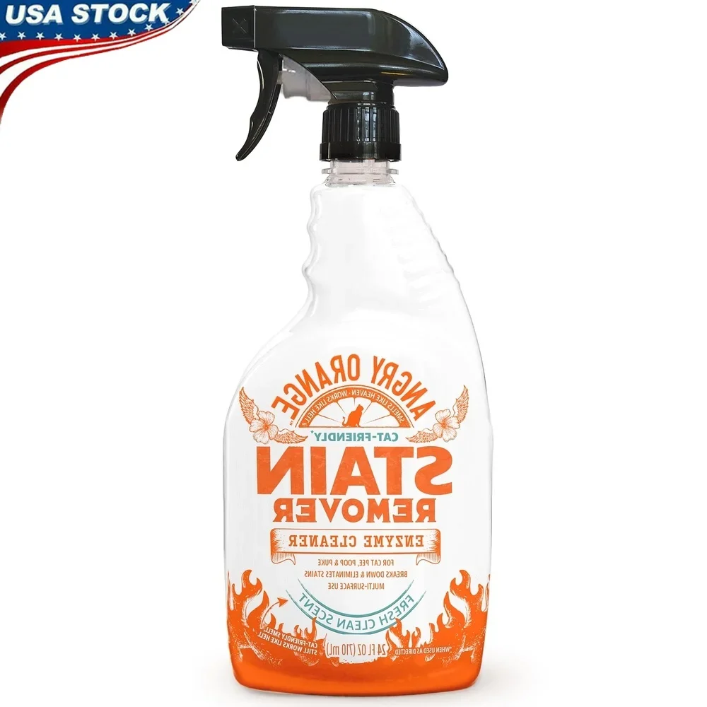 Eliminador de manchas para gatos, limpiador enzimático, eliminador de olores multisuperficie, aroma fresco, alfombra para mascotas, peces de orina, vómitos, 24oz