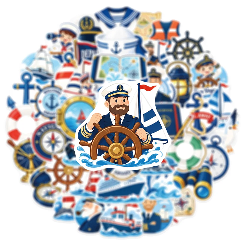 10/30/50pcs Nautical Adventure Graffiti Stickers Captain Sailor Sailing Boat Compass Decals Laptop Phone Luggage Cartoon Sticker