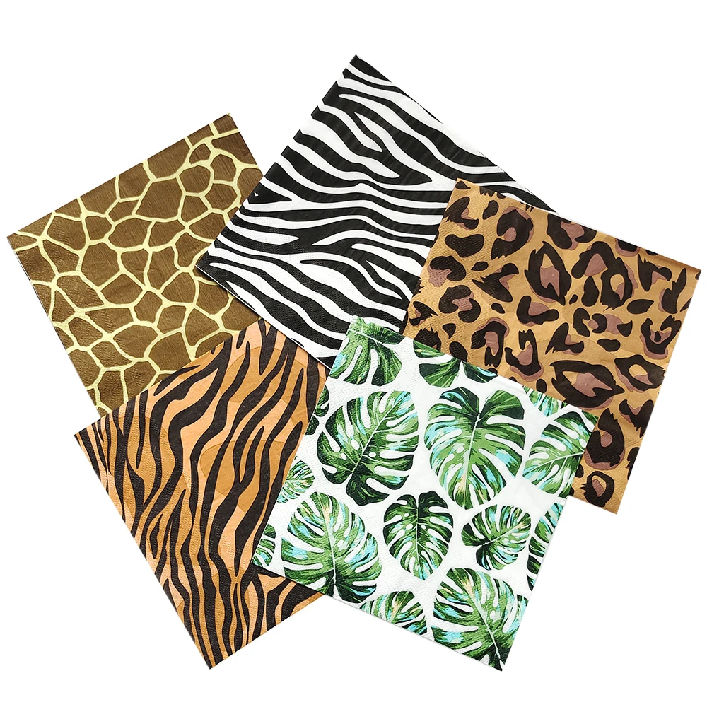 20Pcs Jungle Animals Paper Napkins Tropical Palm Leaves Napkins Towel Jungle Safari Birthday Party Decoration Hawaii Supplies