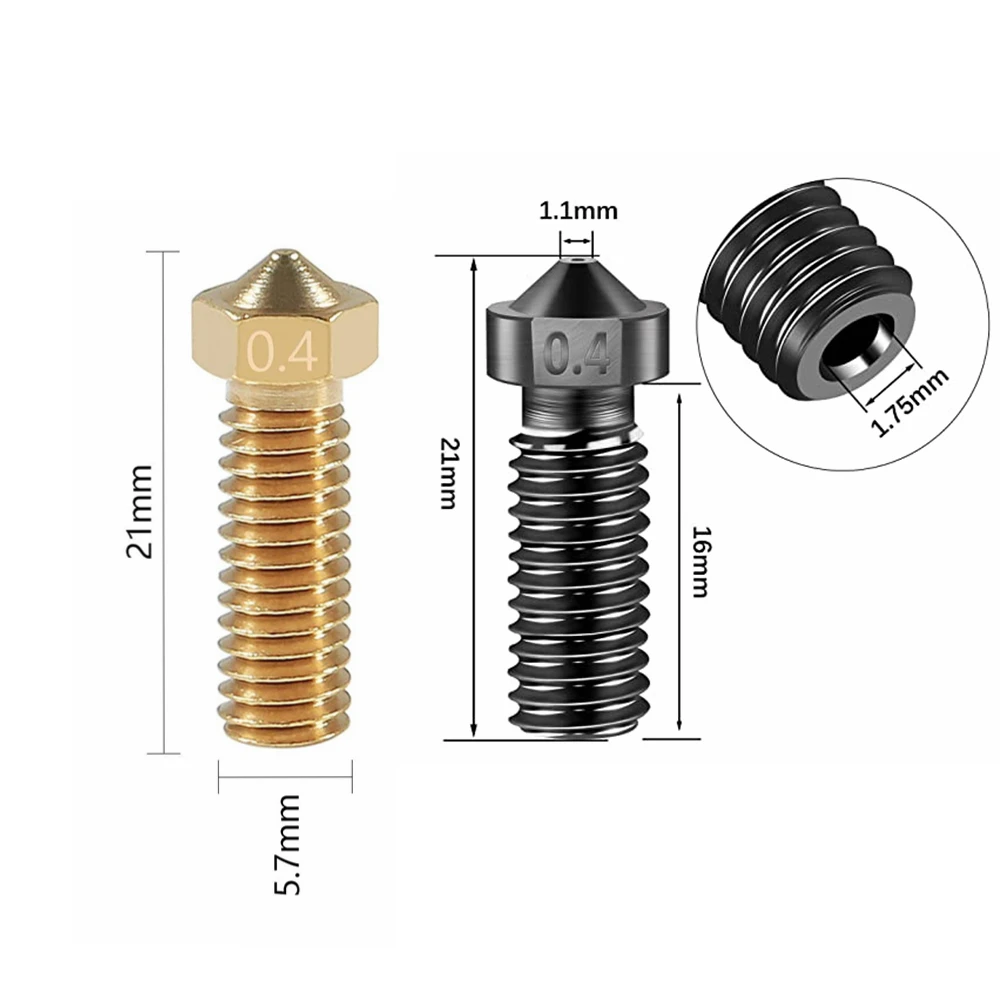 12 PCS V6 Volcano Brass Nozzle Kit 0.2mm 0.4mm 0.6mm 0.8mm Extra Extruder Nozzles 0.4mm M6 1.75mm Filament for 3D Printer Part