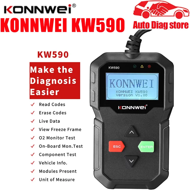 Диагностический инструмент OBD 20224, KONNWEI KW590, считыватель автомобильных кодов, автомобильный сканер OBD2, поддержка автомобилей и языков нескольких брендов