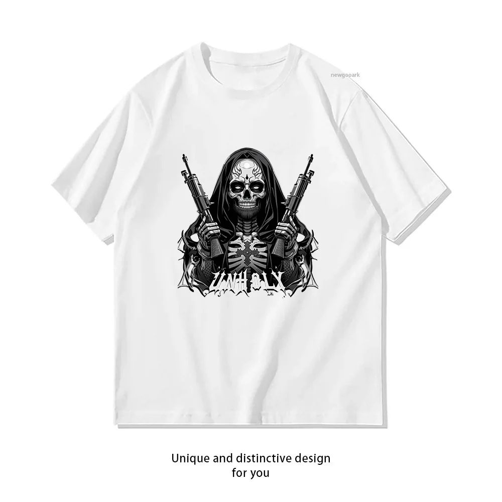 Grim Reaper Guns Unholy Skull  Casual Cotton Short Sleeve Tee for Men Women