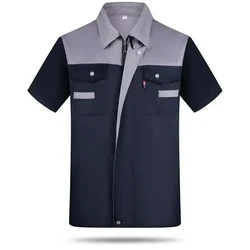 Camisa de taller para hombre, uniforme de manga corta con cremallera, chaqueta de trabajo de fábrica, ropa de trabajadores de reparación mecánica, disfraz con bolsillo