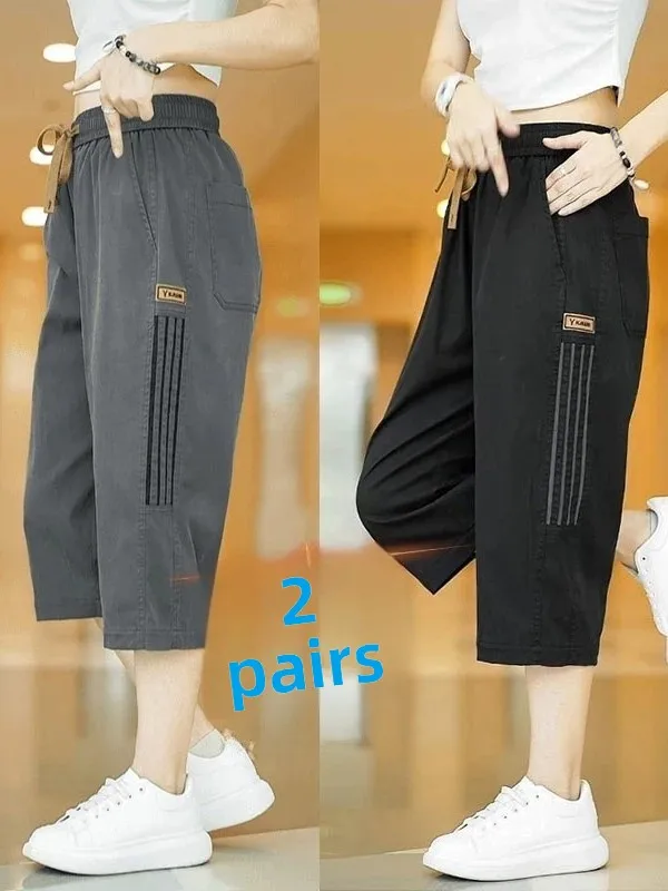

Men's Sporty Loose Fit Ice Silk Quick Dry Thin Seven-Foot Shorts Casual Polyester Fiber mid Waist Pocket Design Straight Leg