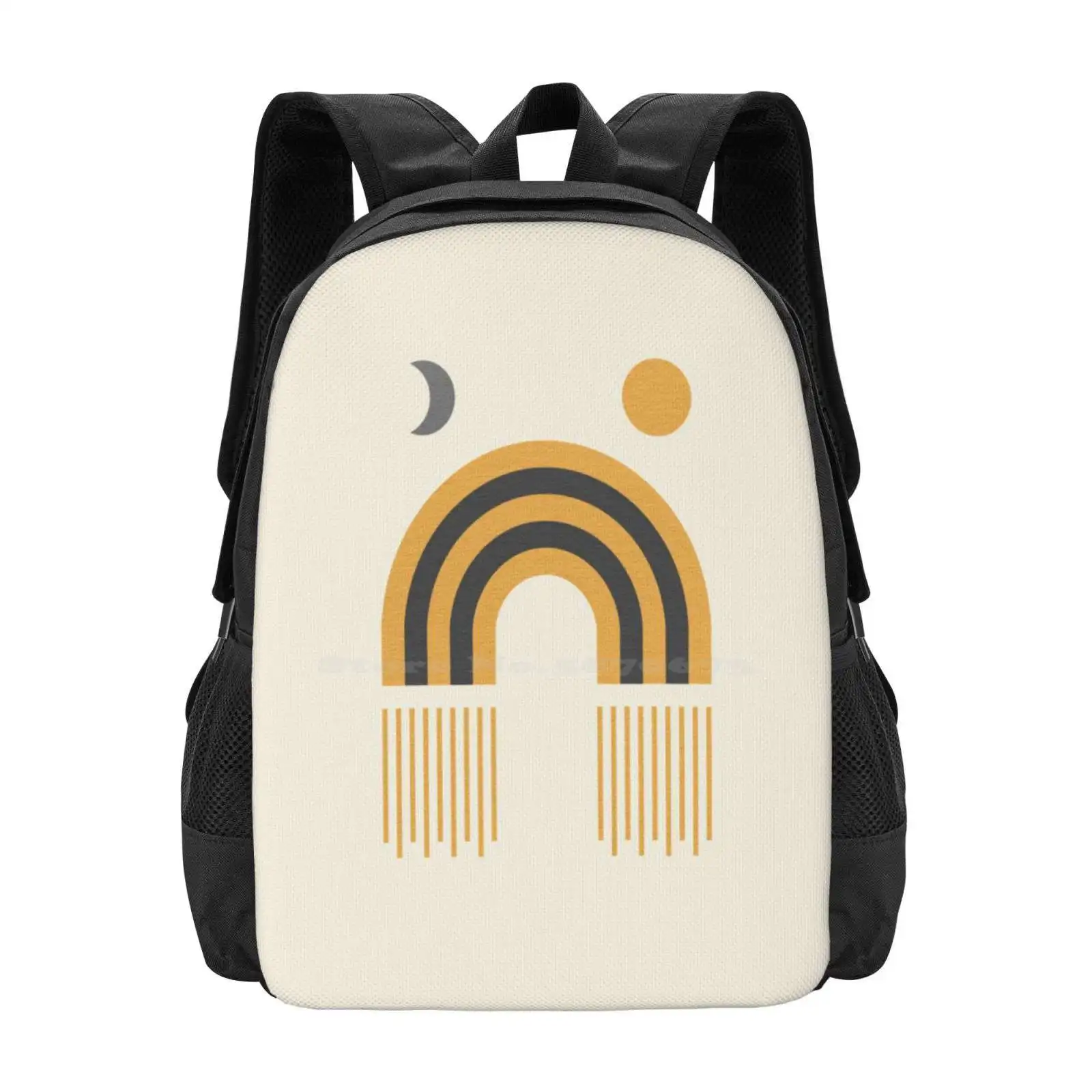 

Moon & Sun-Mid Century Современный узор Дизайн Рюкзак Школьные сумки Mid Century Современный стиль середины века Золотое солнце Солнце