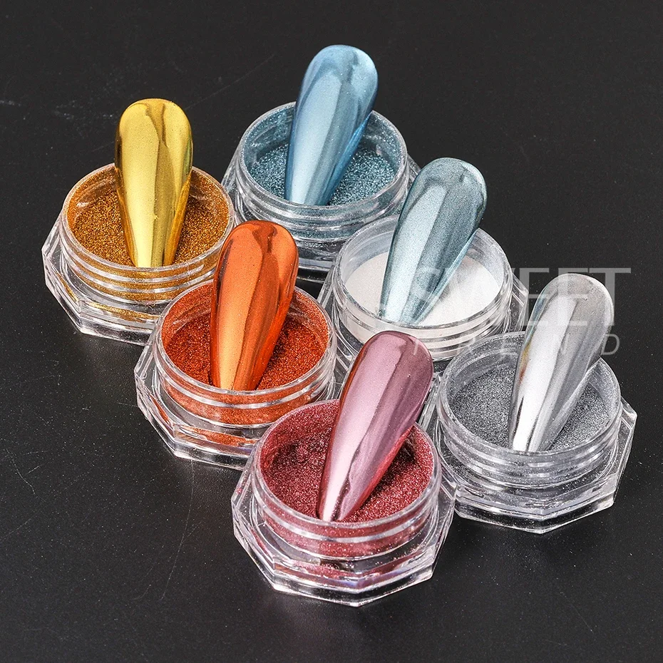 6 قطعة مسحوق مرآة سحرية ارتفع الذهب الفضة الكروم مسمار بريق معدني الغبار هلام البولندية الصباغ التسلق DIY بها بنفسك مانيكير الديكور