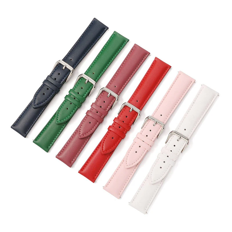 6 Colors Genuine Leather Watch Band 14mm 16mm 18mm 20mm 22mm Leather Bracelet Green Blue Red Purple White Women Leather Straps