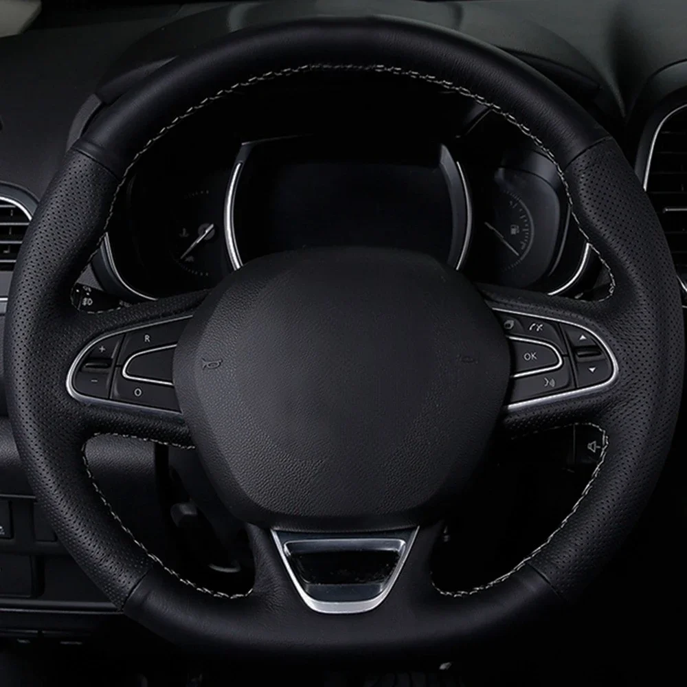 

Чехол на руль автомобиля «сделай сам», черная искусственная кожа для Renault Kadjar Koleos Megane Talisman Scenic Espace 2015 2016-2018