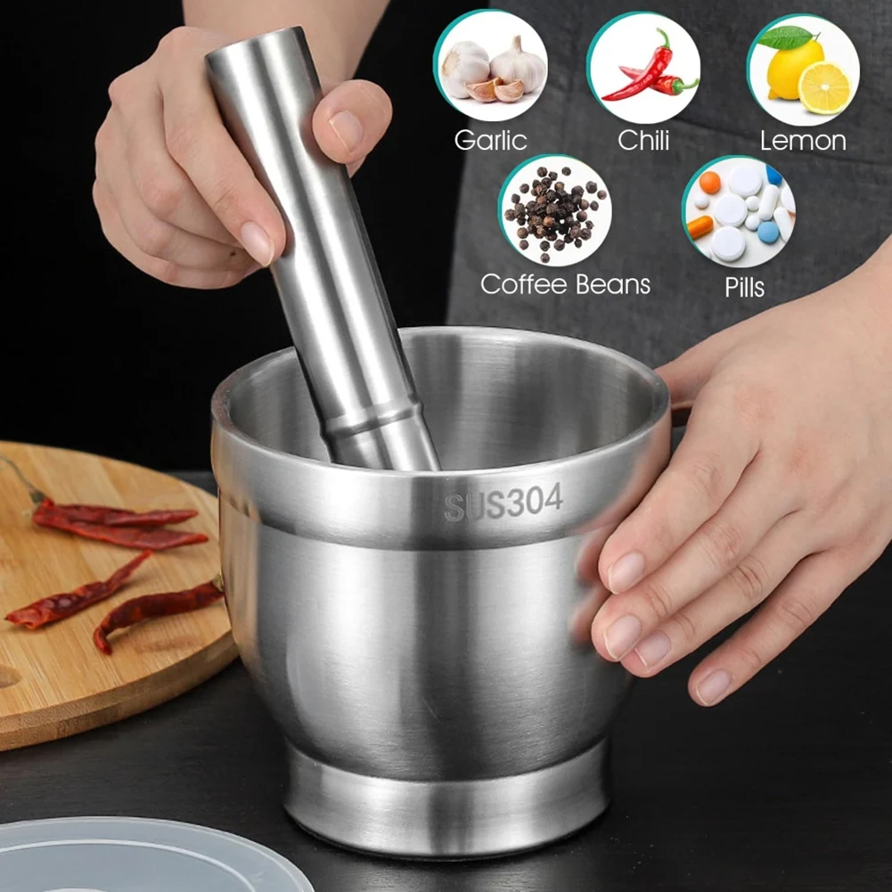

Stainless Steel Mortar 5 Inch Polished Food Crusher With Lid, Herbcrusher Enhanced Performance (5 Inch)