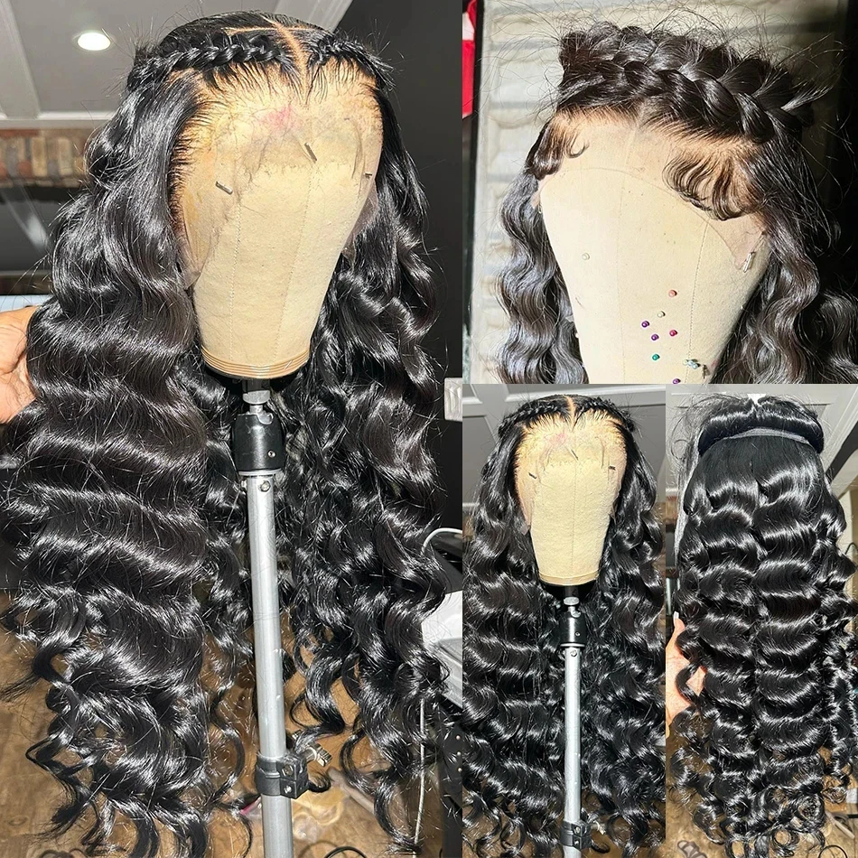 220% 13X6 Curly Loose Nature Wave Lace Front Human Hair Wigs  HD Transparent 30 40 Inch 13x4 Deep Water Wave Lace Frontal Wig