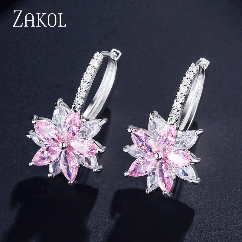 ZAKOL Cute Romantic Lovely Clear Stone Flower Convenient Simple Earrings Copper Cubic Zirconia For Women Party Jewelry EP2120