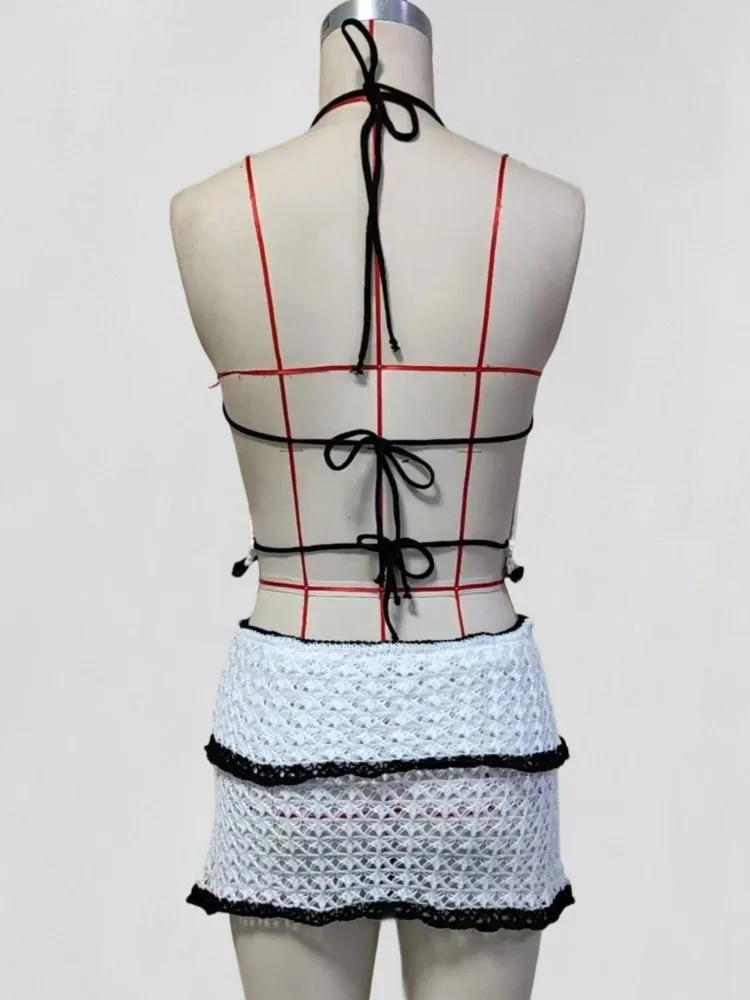 水着スカートカバーアップ2点セット レディース クロップトップとミニスカート 水着 ファッション 無地 ホロー セクシー ビーチカバーアップ衣装