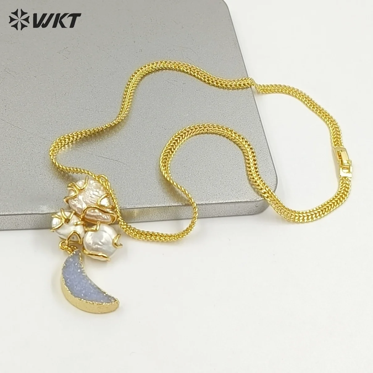 WT-JN399 High Quality New Coming 18inch Natural Pearl Stone Necklace With 18kReal Gold Plated For Women Jewelry