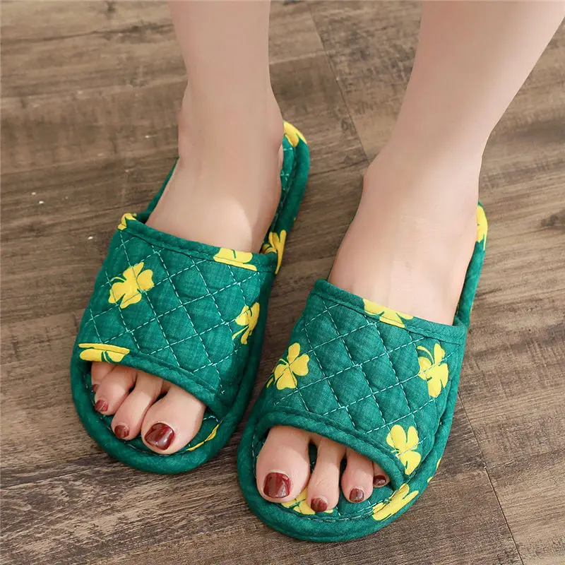 Korean Edition Fragmented Flower Cloth Bottom Slippers, Home Cotton Cloth, Quiet and Comfortable Soft Bottom Floor Slippers