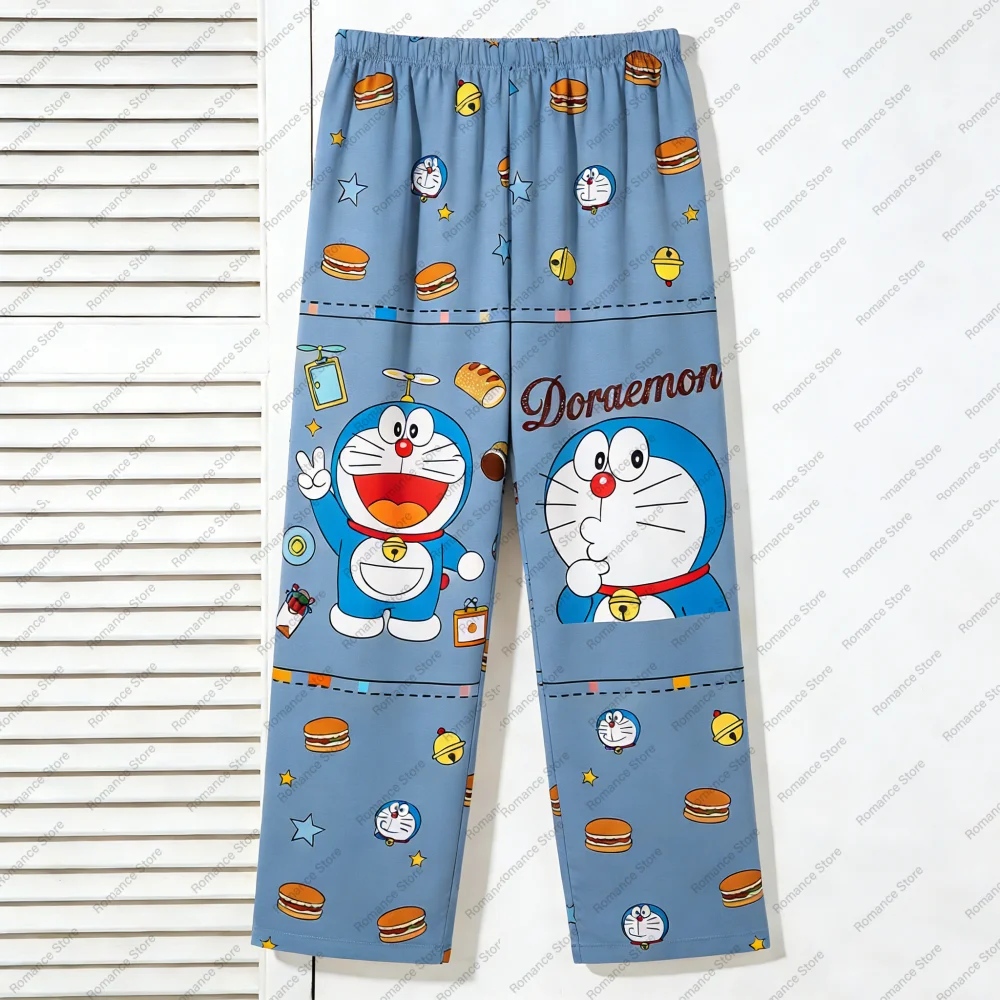 Pantalones de dormir de dibujos animados de Doraemon para hombre y mujer, pantalones de casa con cintura elástica suave, ropa de dormir informal, pantalones de pijama