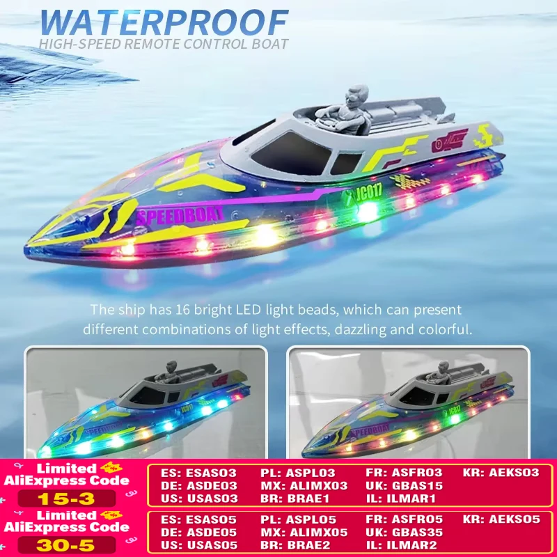 

Electric RC Boat 2.4G Remote Control Stunt Speedboat Children Toy Lights High Speed RC Racing Boats Yacht Competitive Game Ship