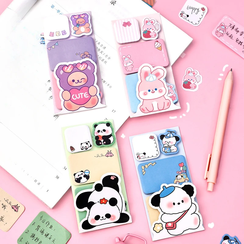 1 Pieces Lytwtw's Lovely Animal Panda Rabbit Bear Dog Sticky Notes Memo Pad Paper School Supplies Planner Stickers Stationery