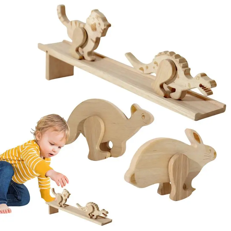 5PCS Early Learning Inertial Toys Wooden Animal Block Toy 5PCS Inertial Walking Learning Block Toys For Kids Girls Children Boys