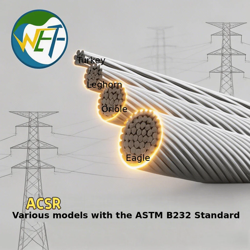 ACSR High Strength Aluminum Stranded Wire Steel Reinforced Bare Conductor ASTM B232 IEC 61089 High Voltage Overhead Transmission