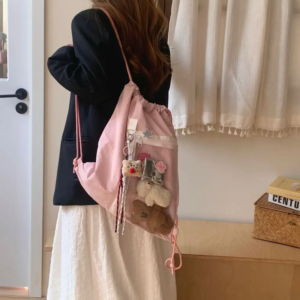 Zaino con coulisse tascabile trasparente Borsa a tracolla leggera di grande capacità in stile coreano Itabag Fashion Design